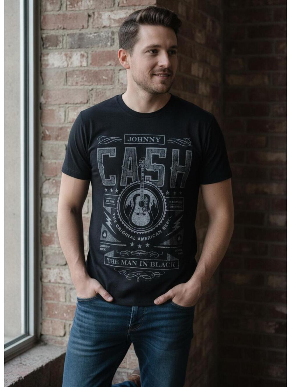 Johnny Cash Black Graphic Band T-Shirt Size L